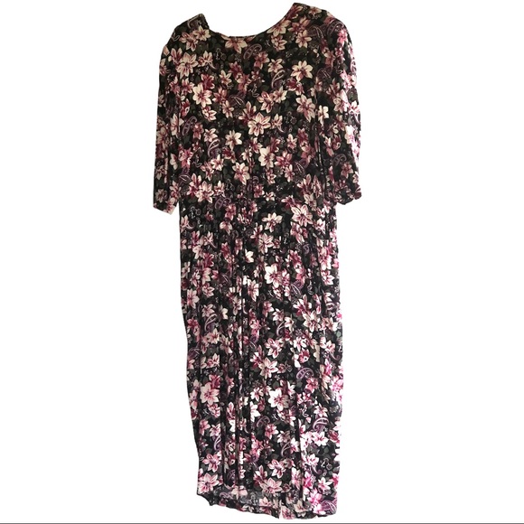 Ms. Basia California Vintage burgandy wine colored floral midi dress Size 18 - Picture 13 of 13